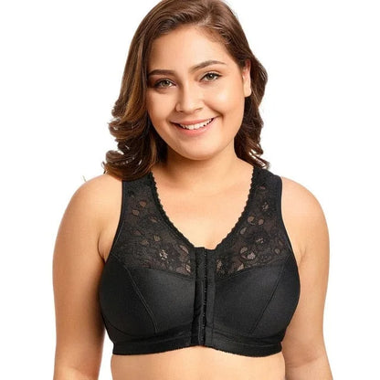 Reggiseno taglie forti con chiusura frontale in pizzo - nero / 2b