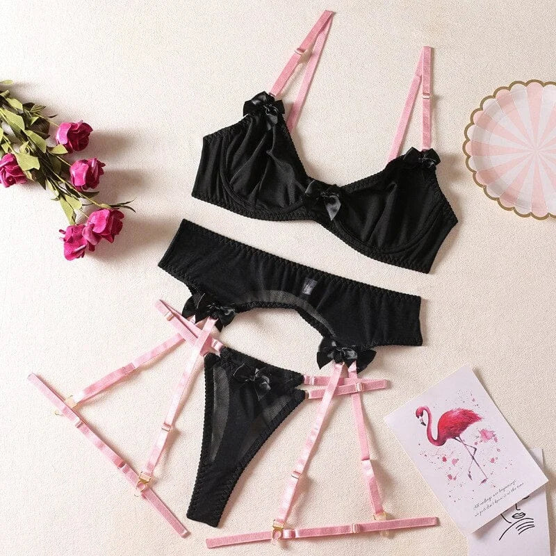 Set di lingerie a tre pezzi a contrasto