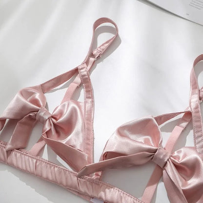 Set di lingerie con reggicalze e fiocchi - rosa / universale