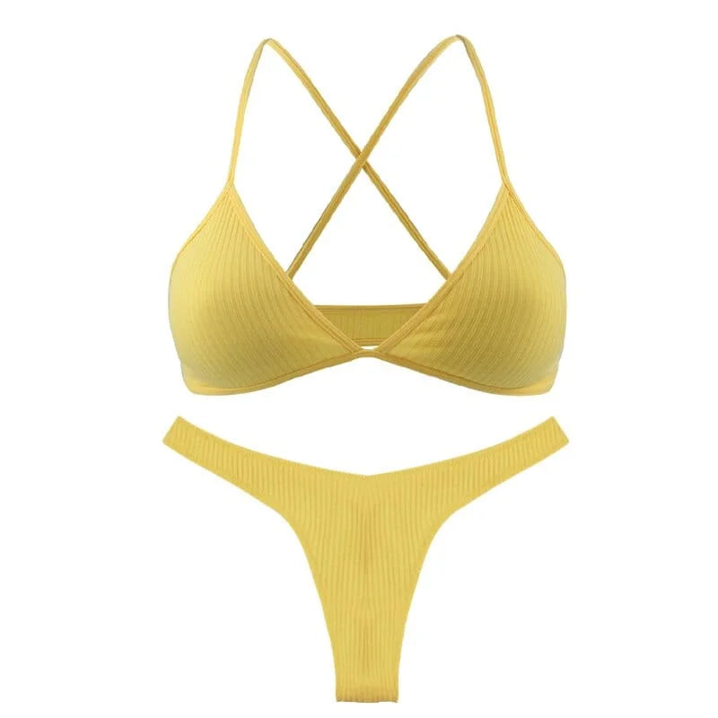 Set di lingerie con spalline incrociate - giallo / s