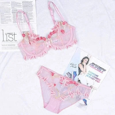 Set di lingerie in pizzo a fiori - rosa / 1b