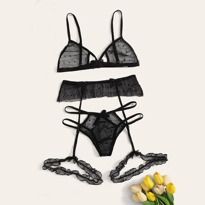 Set di lingerie in pizzo a pois - nero / s