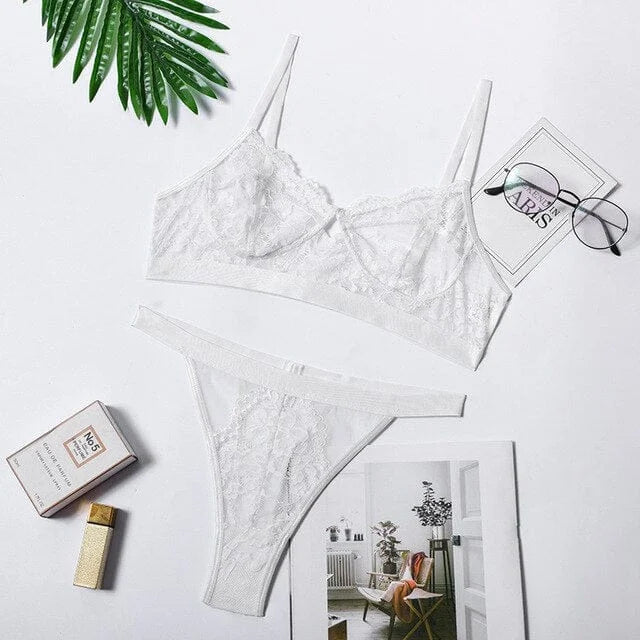 Set di lingerie in pizzo a vita alta - bianco / s