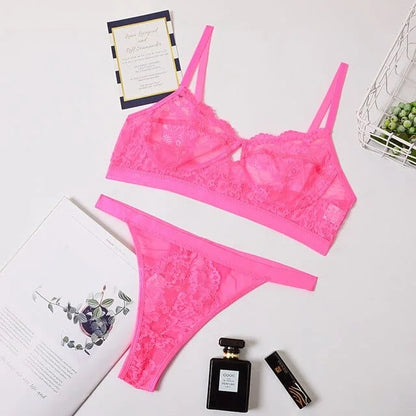 Set di lingerie in pizzo a vita alta - rosa / s