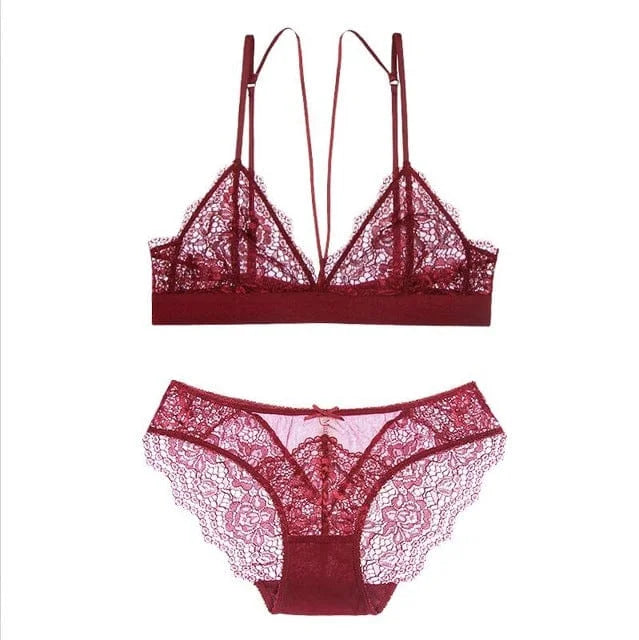 Set di lingerie in pizzo - borgogna / s