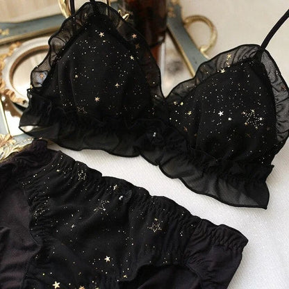 Set di lingerie in pizzo con accenti scintillanti - nero / s/m