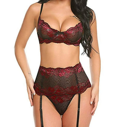 Set di lingerie in pizzo con banda larga - rosso / s