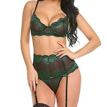 Set di lingerie in pizzo con banda larga - verde / s