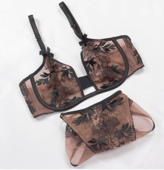 Set di lingerie in pizzo con bordo scuro - beige / 1b