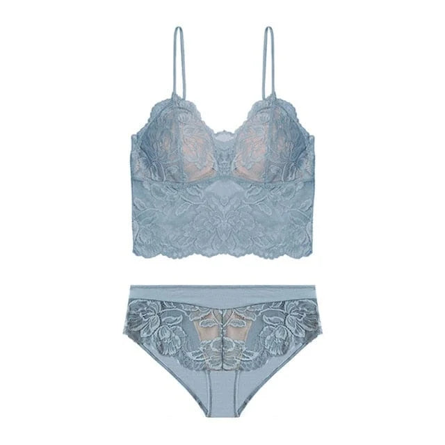 Set di lingerie in pizzo con bralette - blu / s