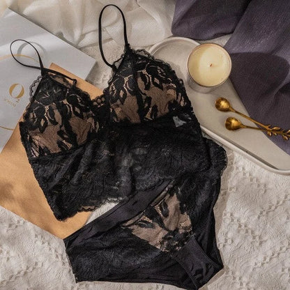 Set di lingerie in pizzo con bralette - nero / s