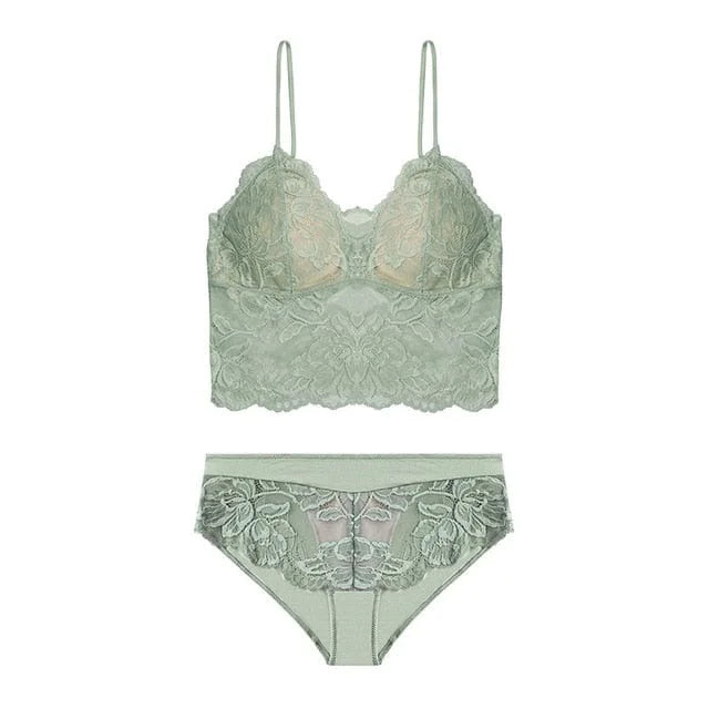 Set di lingerie in pizzo con bralette - verde / s