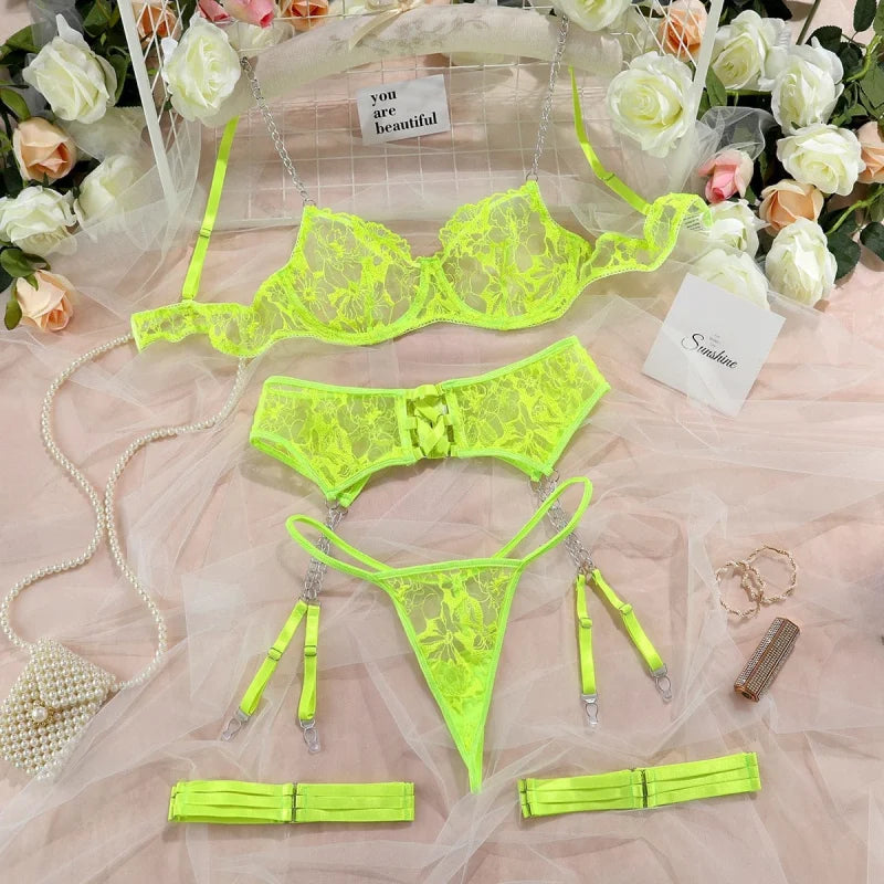 Set di lingerie in pizzo con catene