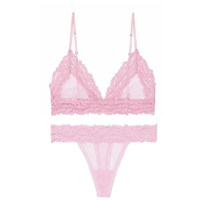 Set di lingerie in pizzo con coppe triangolari - rosa / s