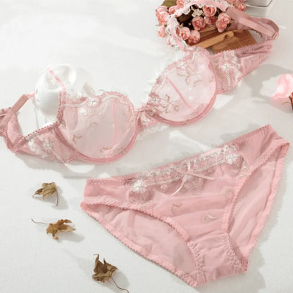 Set di lingerie in pizzo con motivo floreale - rosa / 1b