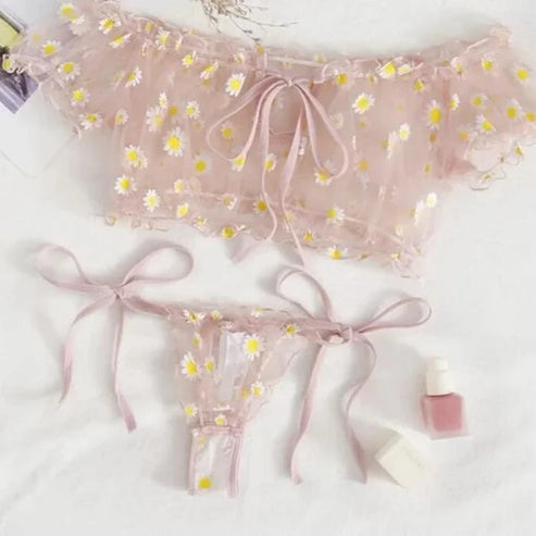 Set di lingerie in pizzo con perizoma - rosa / s