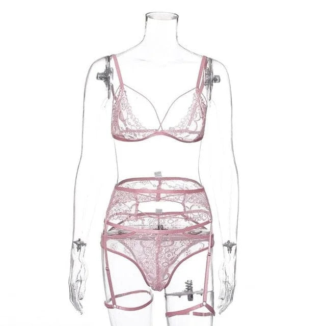 Set di lingerie in pizzo con reggicalze