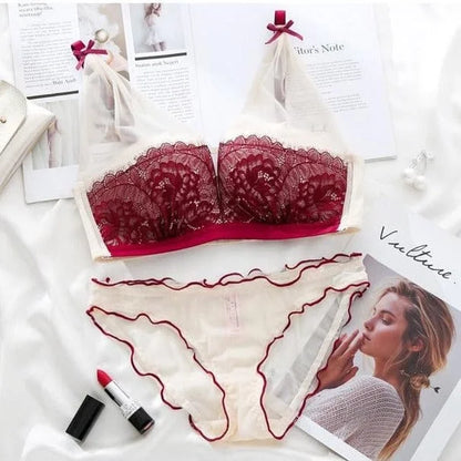 Set di lingerie in pizzo con rete - rosso / 1a