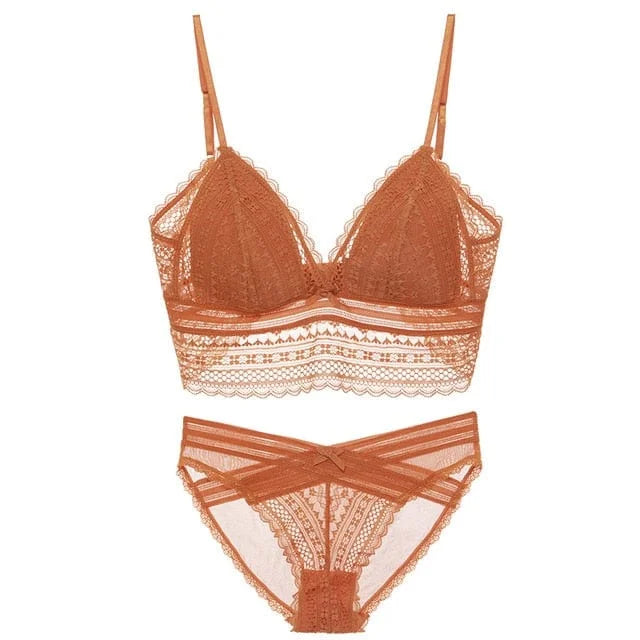 Set di lingerie in pizzo con schiena abbassata - arancia / s