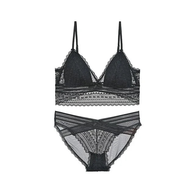 Set di lingerie in pizzo con schiena abbassata - nero / s