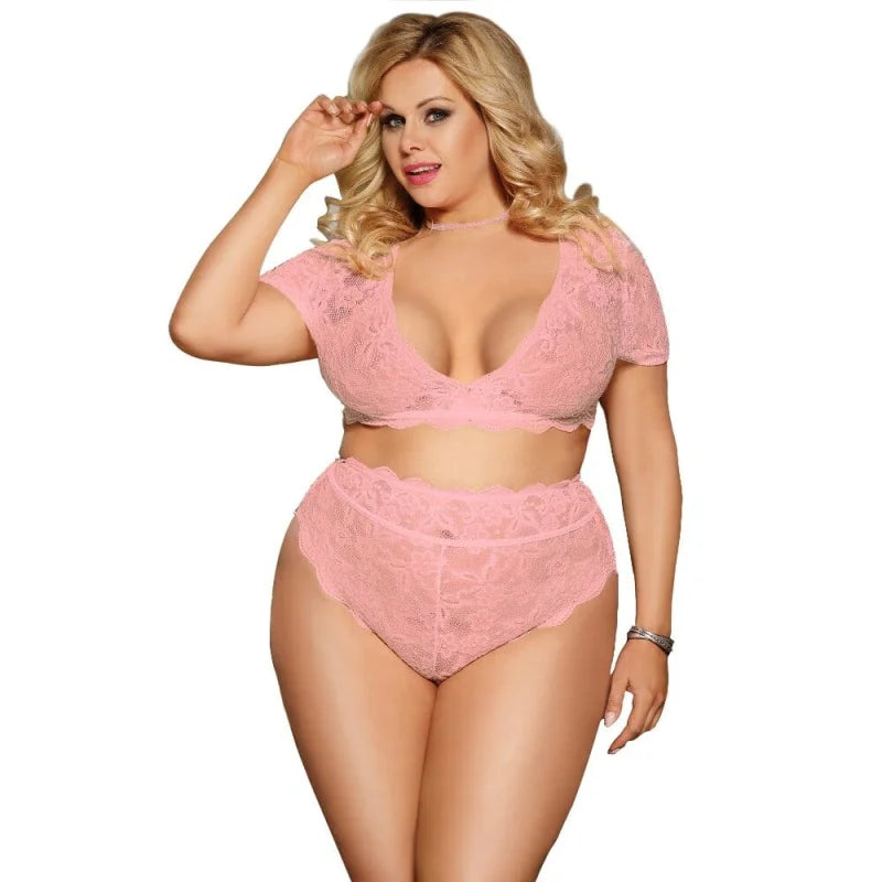 Set di lingerie in pizzo con spalle coperte in taglie grandi - rosa / xs/s