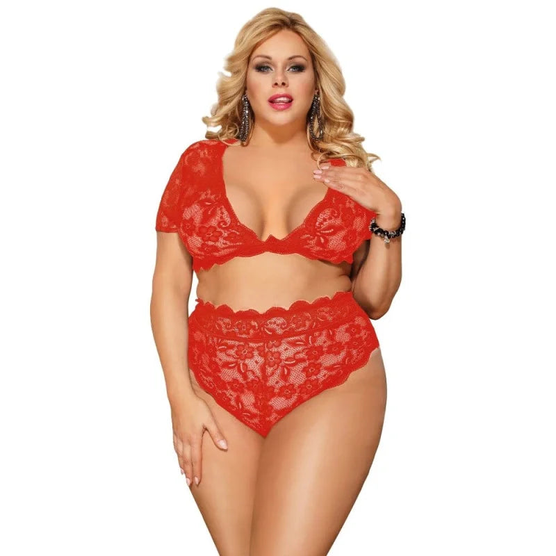 Set di lingerie in pizzo con spalle coperte in taglie grandi - rosso / xs/s