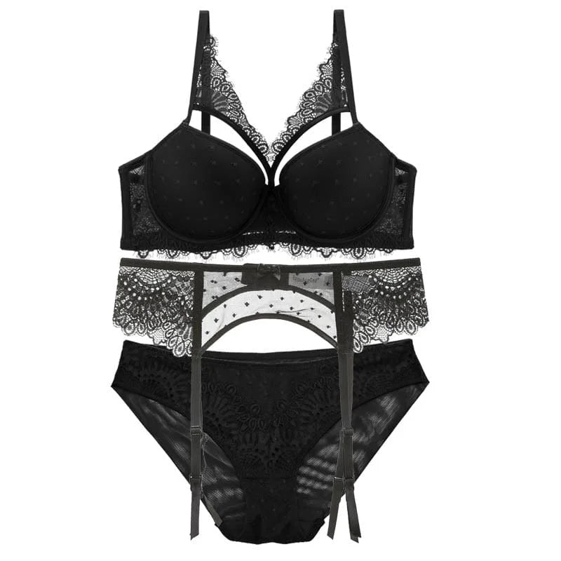 Set di lingerie in pizzo con spalline decorative