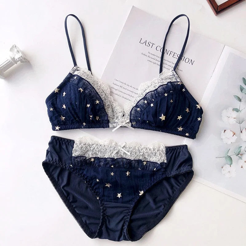 Set di lingerie in pizzo con stelle d’oro - blu navy / 1a