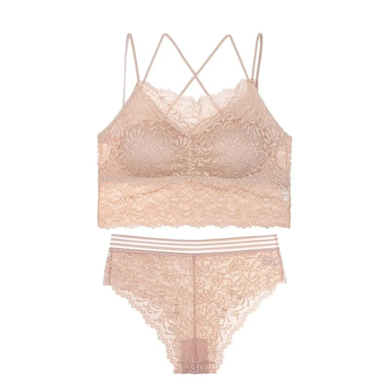 Set di lingerie in pizzo con top basso