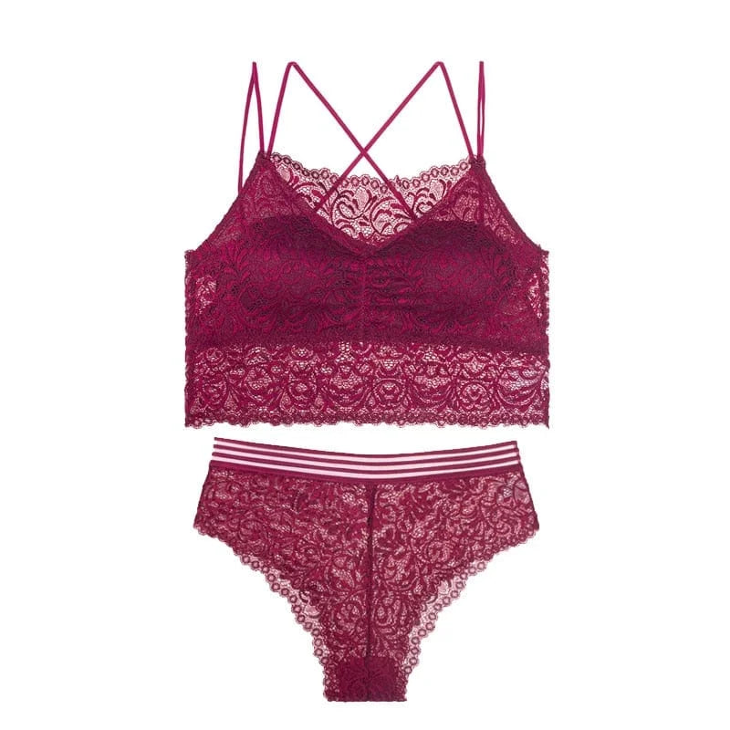 Set di lingerie in pizzo con top basso - borgogna / universale