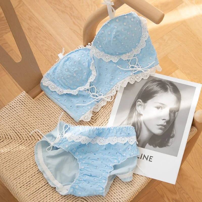 Set di lingerie in pizzo dai colori pastello - blu / s