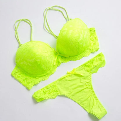 Set di lingerie in pizzo neon - giallo / 2c