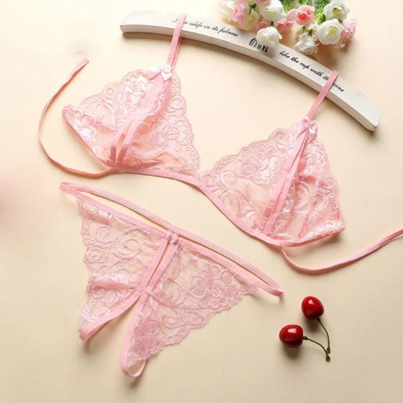 Set di lingerie in pizzo - rosa / s