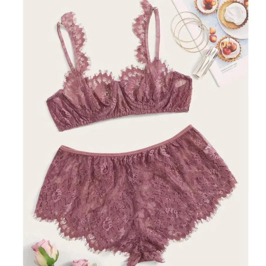 Set di lingerie in pizzo - rosa / s