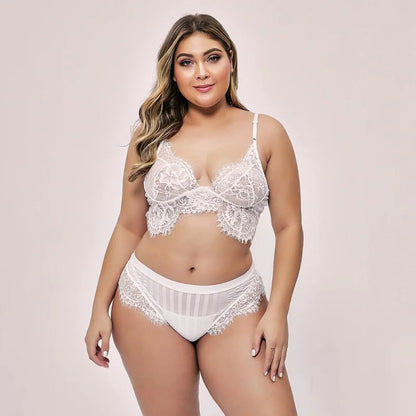 Set di lingerie in pizzo taglie forti - bianco / xl