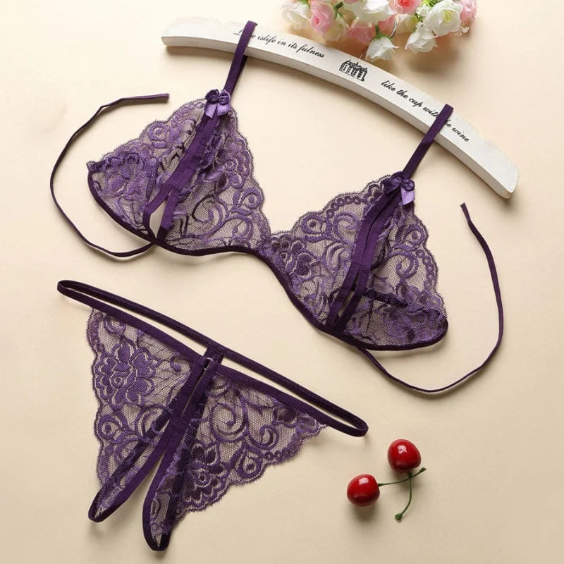 Set di lingerie in pizzo - viola / s