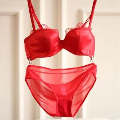 Set di lingerie in satin e pizzo - rosso / 1a