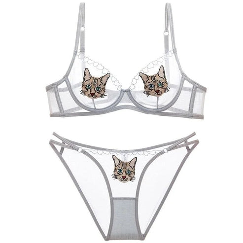 Set di lingerie trasparente con gatti