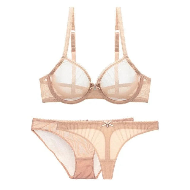 Set di lingerie trasparente in pizzo - beige / 1a