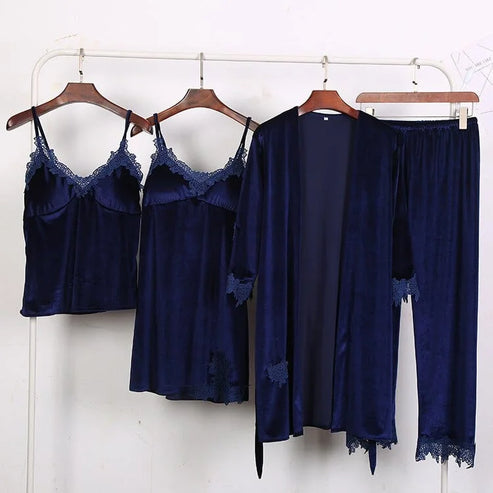 Set di pigiama a quattro pezzi - blu navy / s