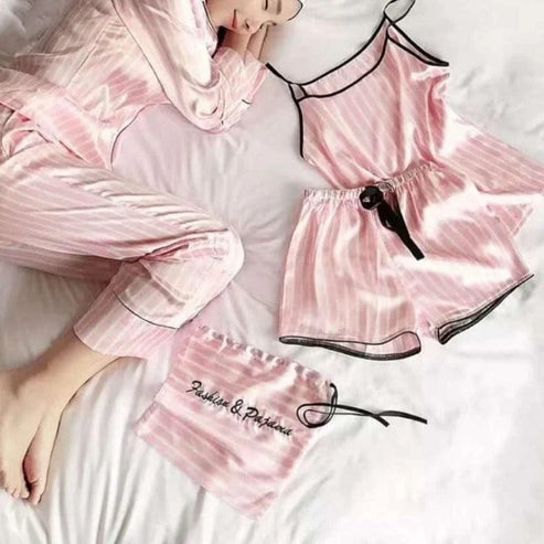 Set di pigiama a sei pezzi a righe - rosa / s