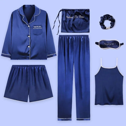 Set di pigiama a sette pezzi - blu navy / s