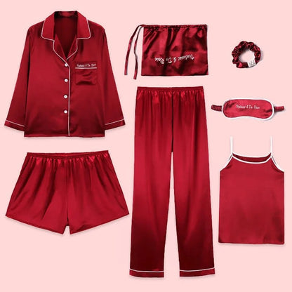 Set di pigiama a sette pezzi - rosso / s