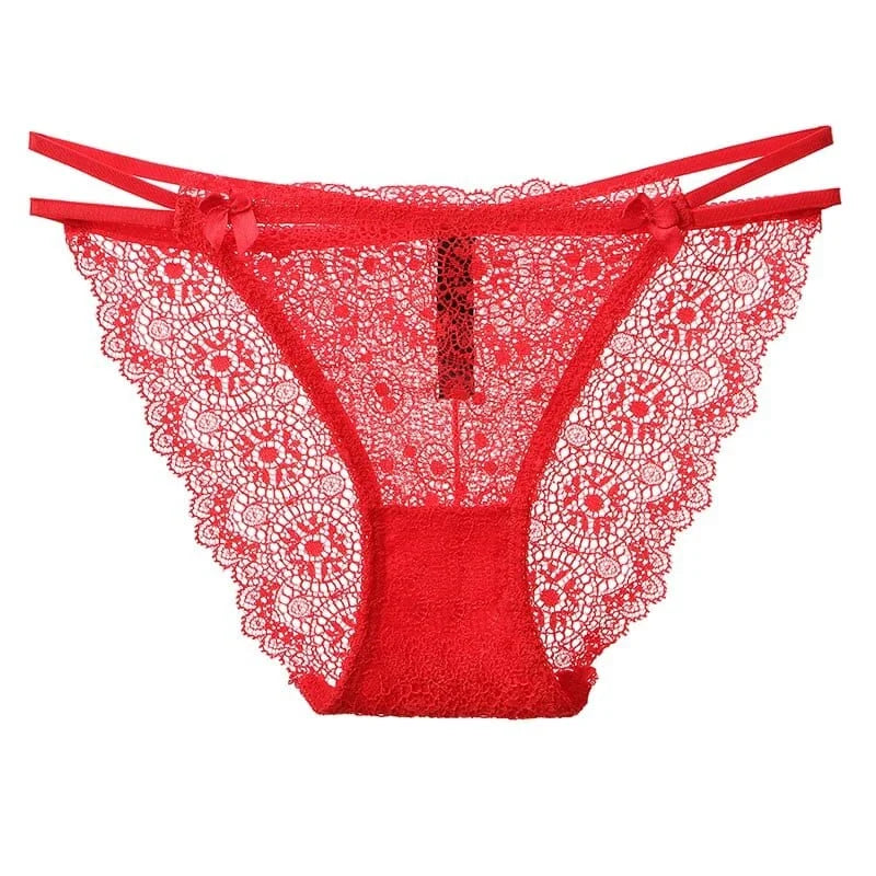 Slip in pizzo con cinghie - rosso / s