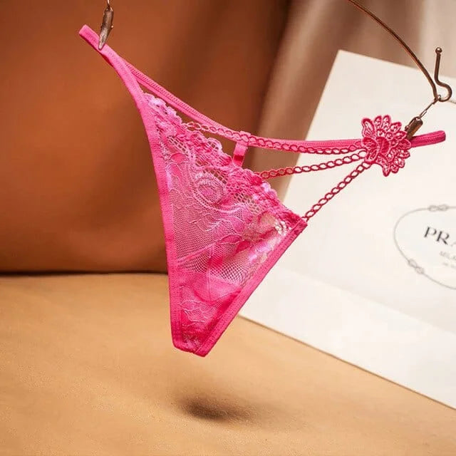 Tanga di pizzo trasparente - rosa / universale