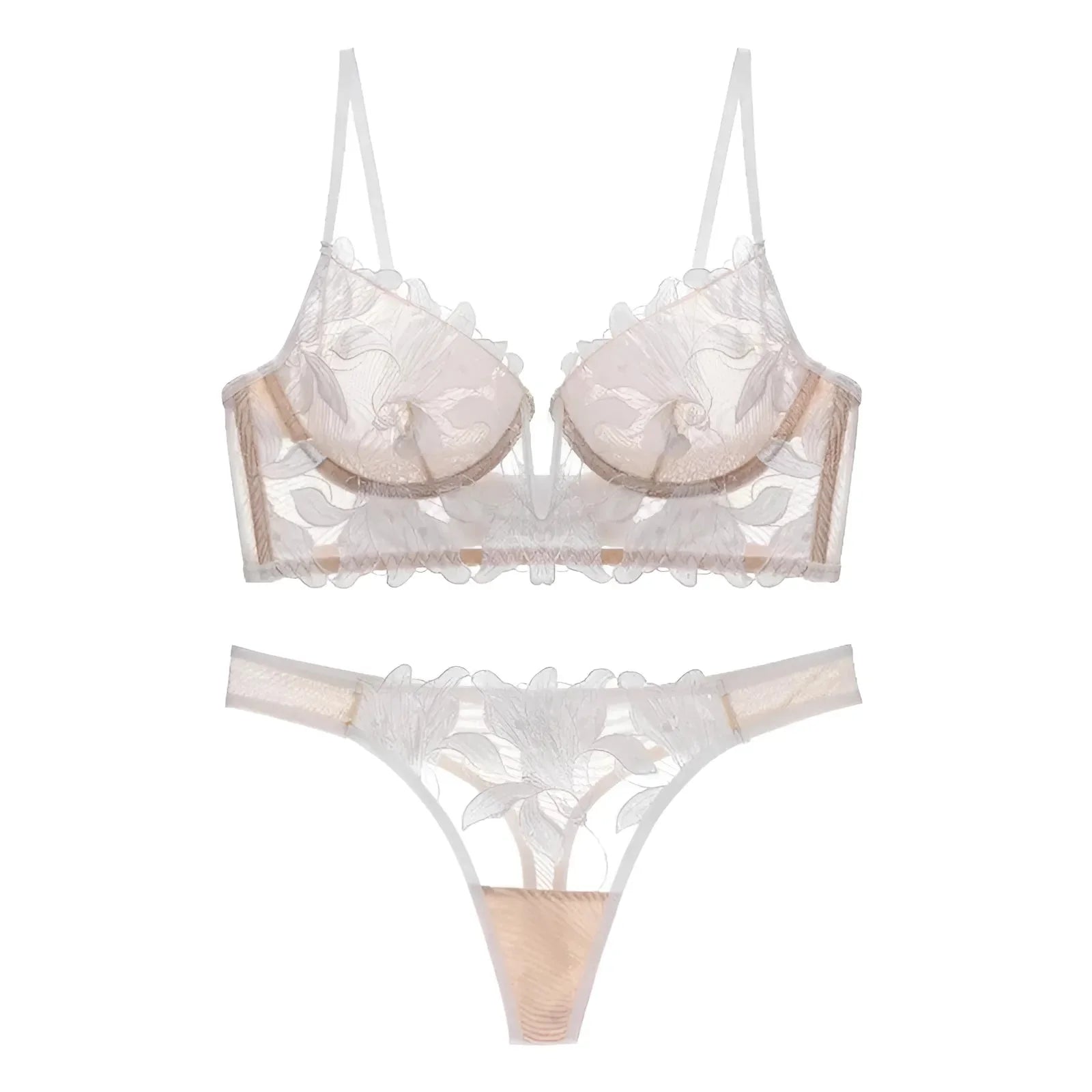 Bianco Set di Lingerie in Pizzo Floreale