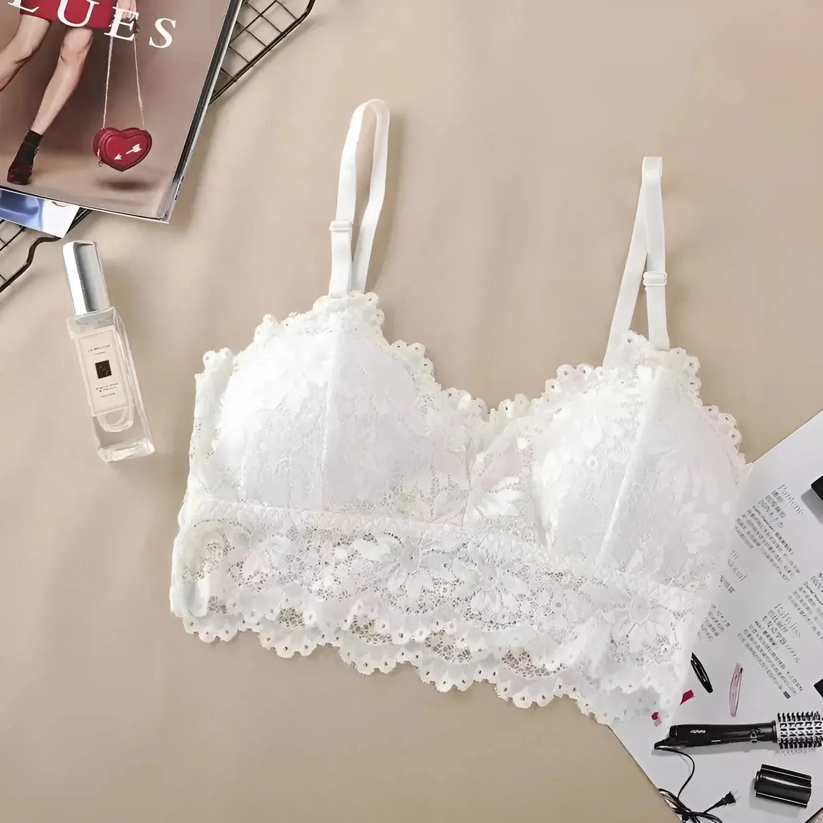 Bianco Reggiseno in pizzo con design a vita bassa