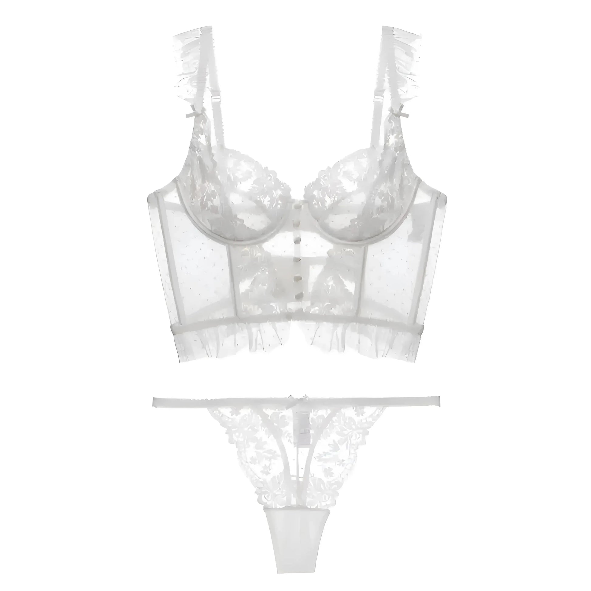 Bianco Set di Lingerie in Stile Corsetto in Pizzo