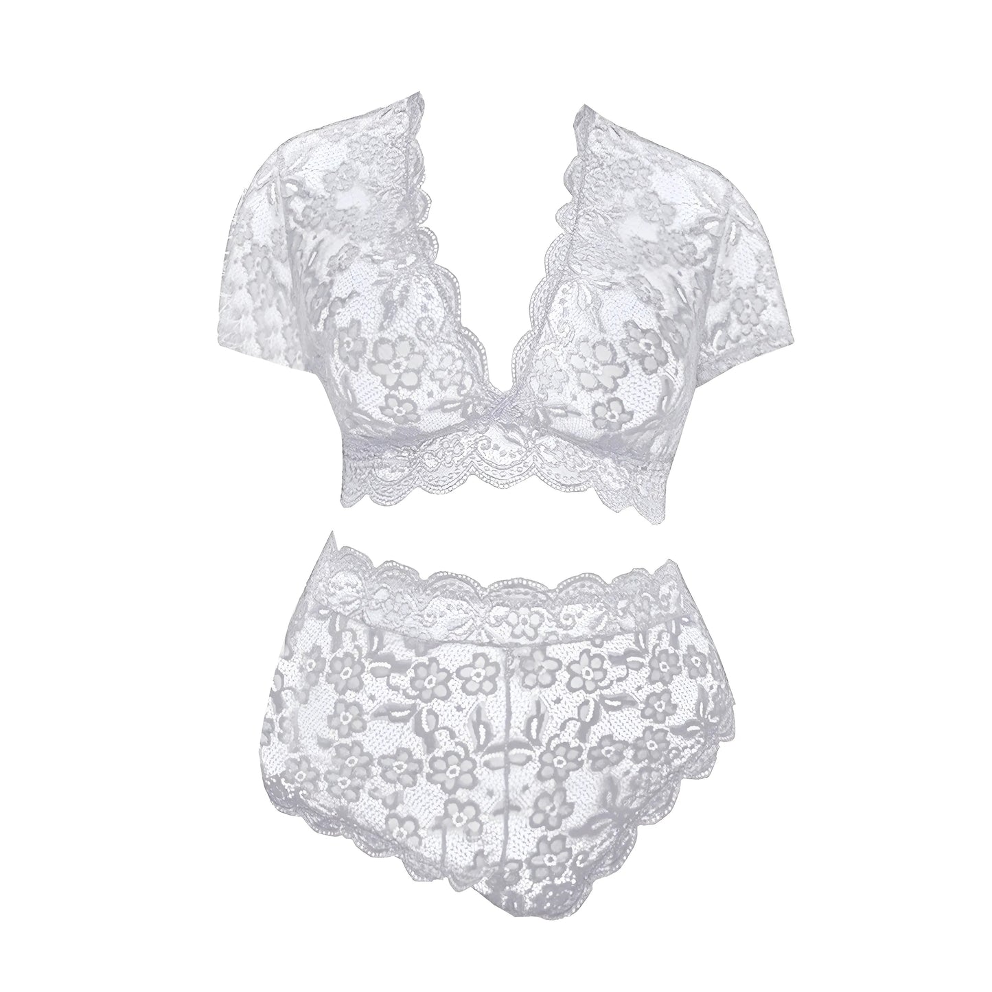 Bianco Set di Lingerie in Pizzo con Spalle Coperte in Taglie Forti