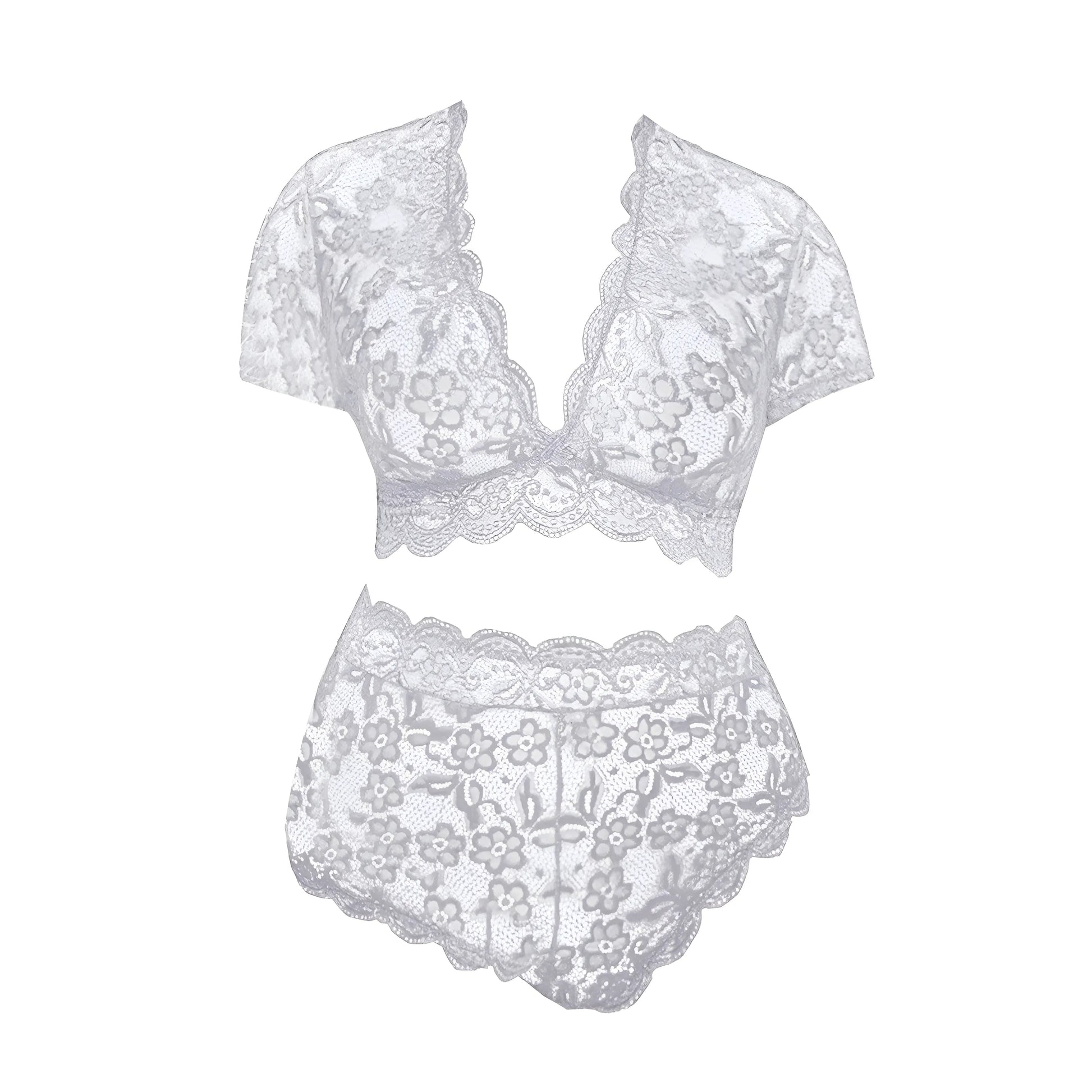 Bianco Set di Lingerie in Pizzo con Spalle Coperte in Taglie Forti